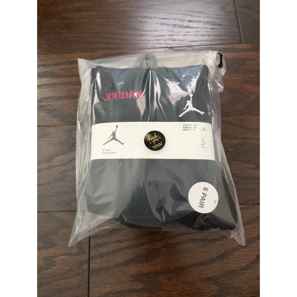 Jordan Jumpman Crew Socks 6 Pack Black Red White BJ0343-023 Size M 9-11